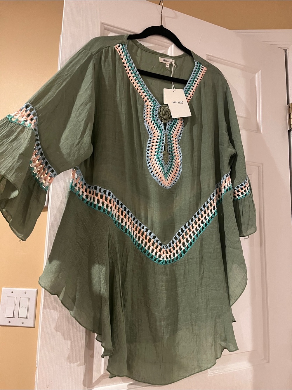 Miracle Olive Green Crochet-Trim Boho Tunic